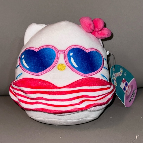 6” Sanrio Hello Kitty Squishmallows Bathing Suit with Heart Sunglasses Plush - Picture 1 of 4